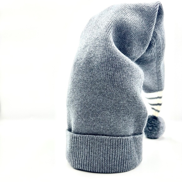 THOM BROWNE Grey Striped Stocking Beanie with Pouf Ball - Picture 4 of 10